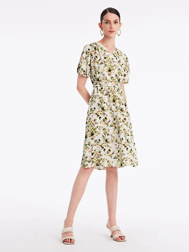 Floral Gathered Waist Dress