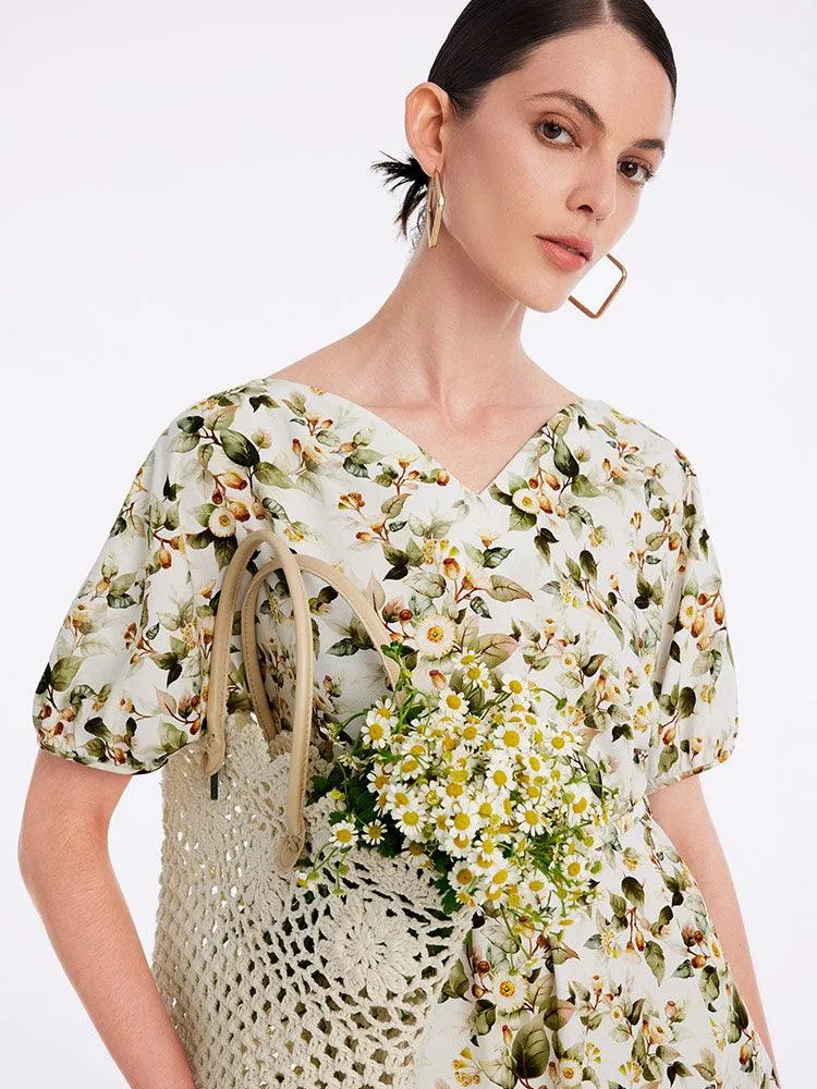 Floral Gathered Waist Dress