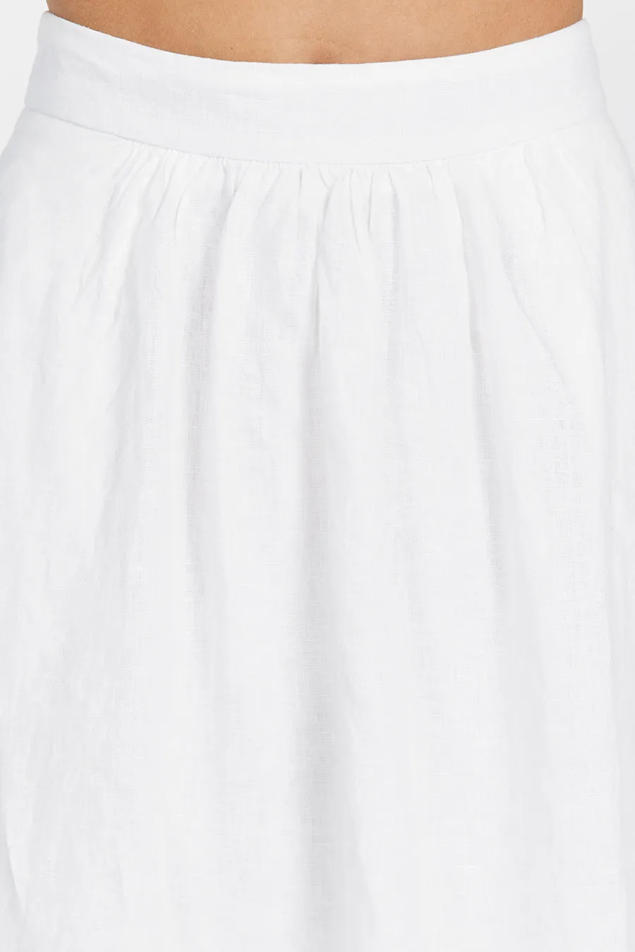 GEMIMA WHITE LINEN MIDI SKIRT