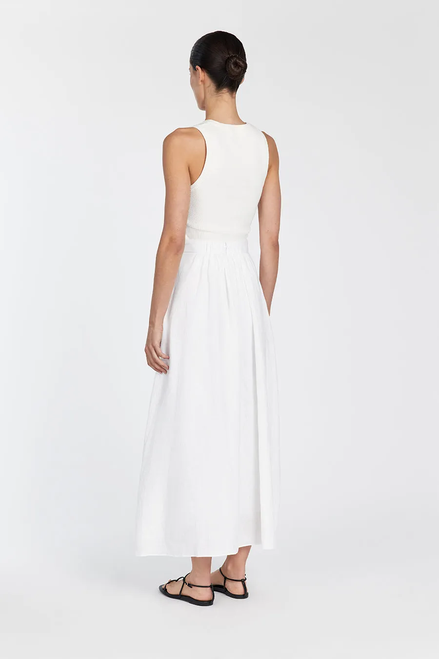 GEMIMA WHITE LINEN MIDI SKIRT