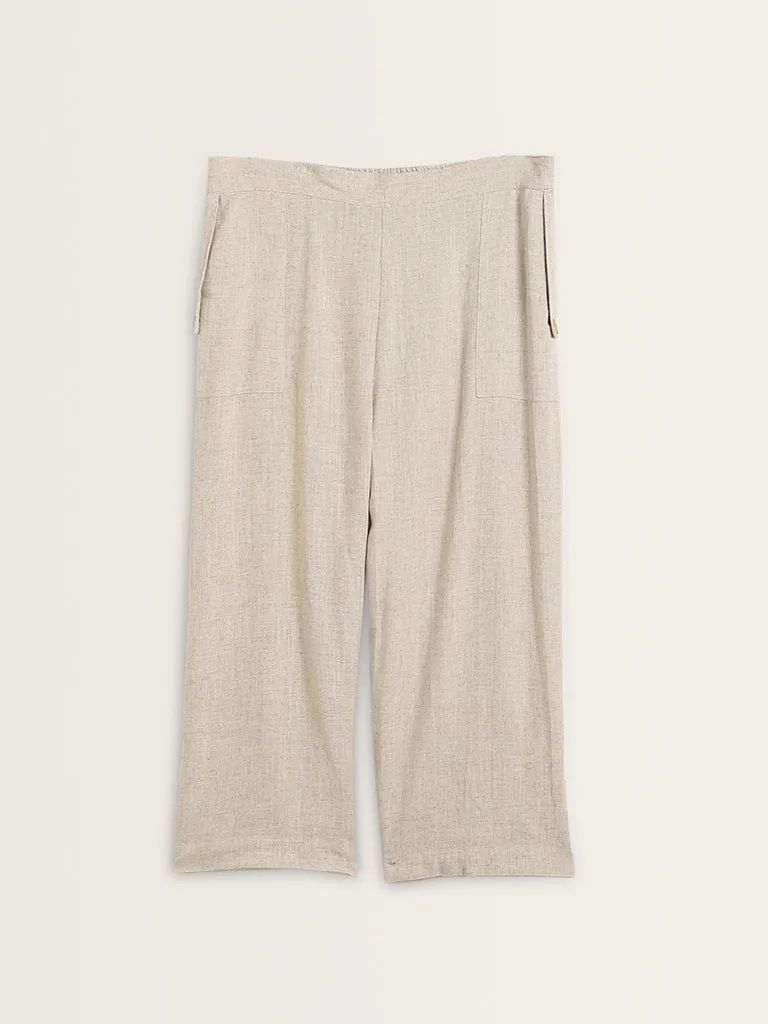 Gia Beige Mid-Rise Straight-Fit Cotton Pants