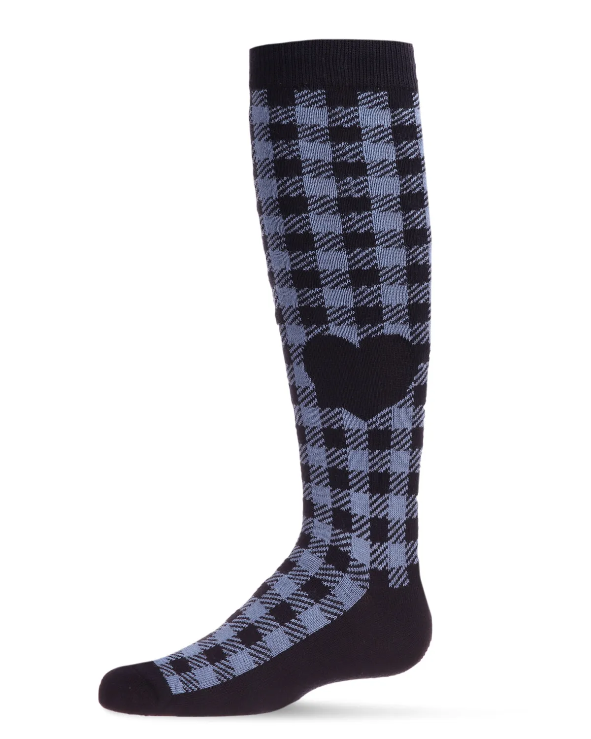 Gingham Heart Girls Cotton Blend Knee High Sock