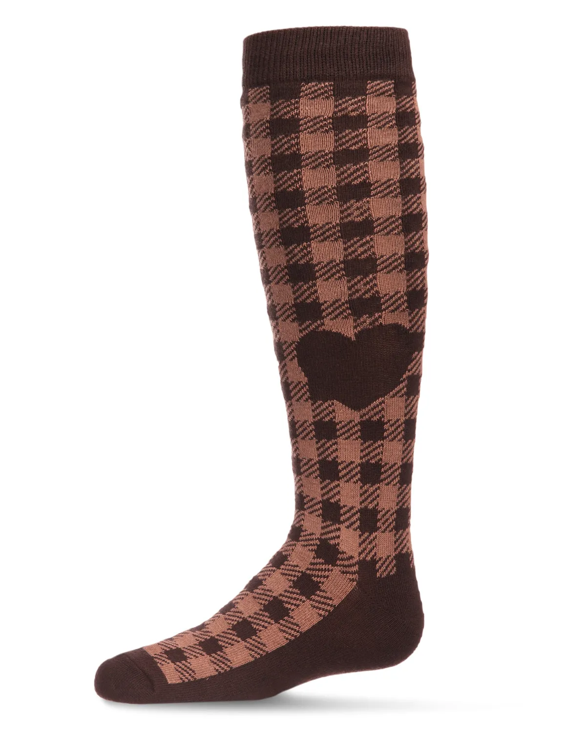 Gingham Heart Girls Cotton Blend Knee High Sock