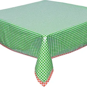 Gingham Lime Oilcloth Tablecloth with Orange Gingham Trim