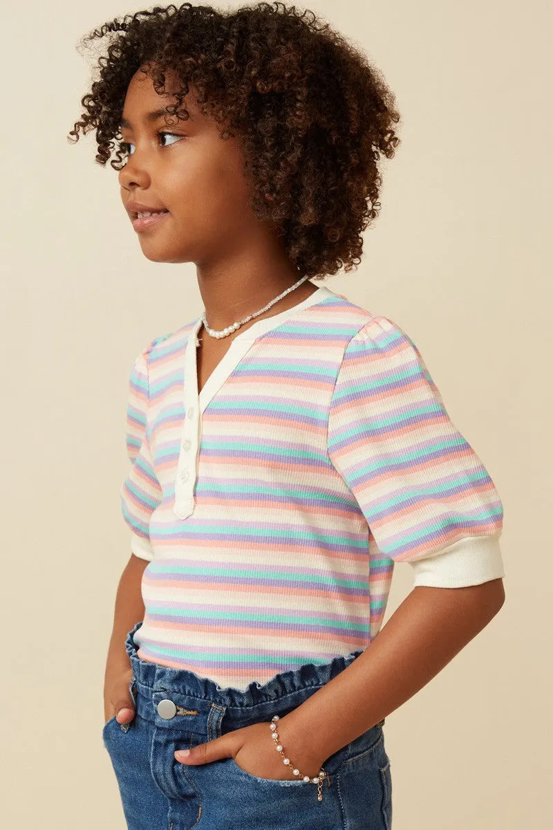 Girls Contrast Banded Button Detail Ribbed Knit