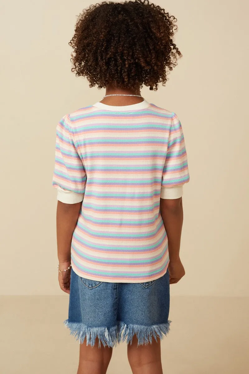 Girls Contrast Banded Button Detail Ribbed Knit