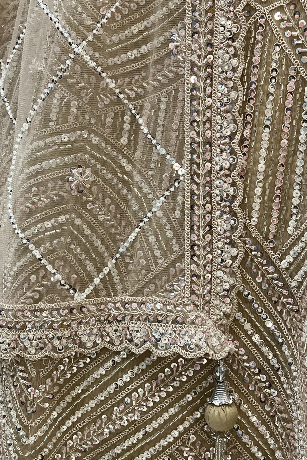 Gold Zari, Sequins and Beads work Crop Top Designer Bridal Lehenga