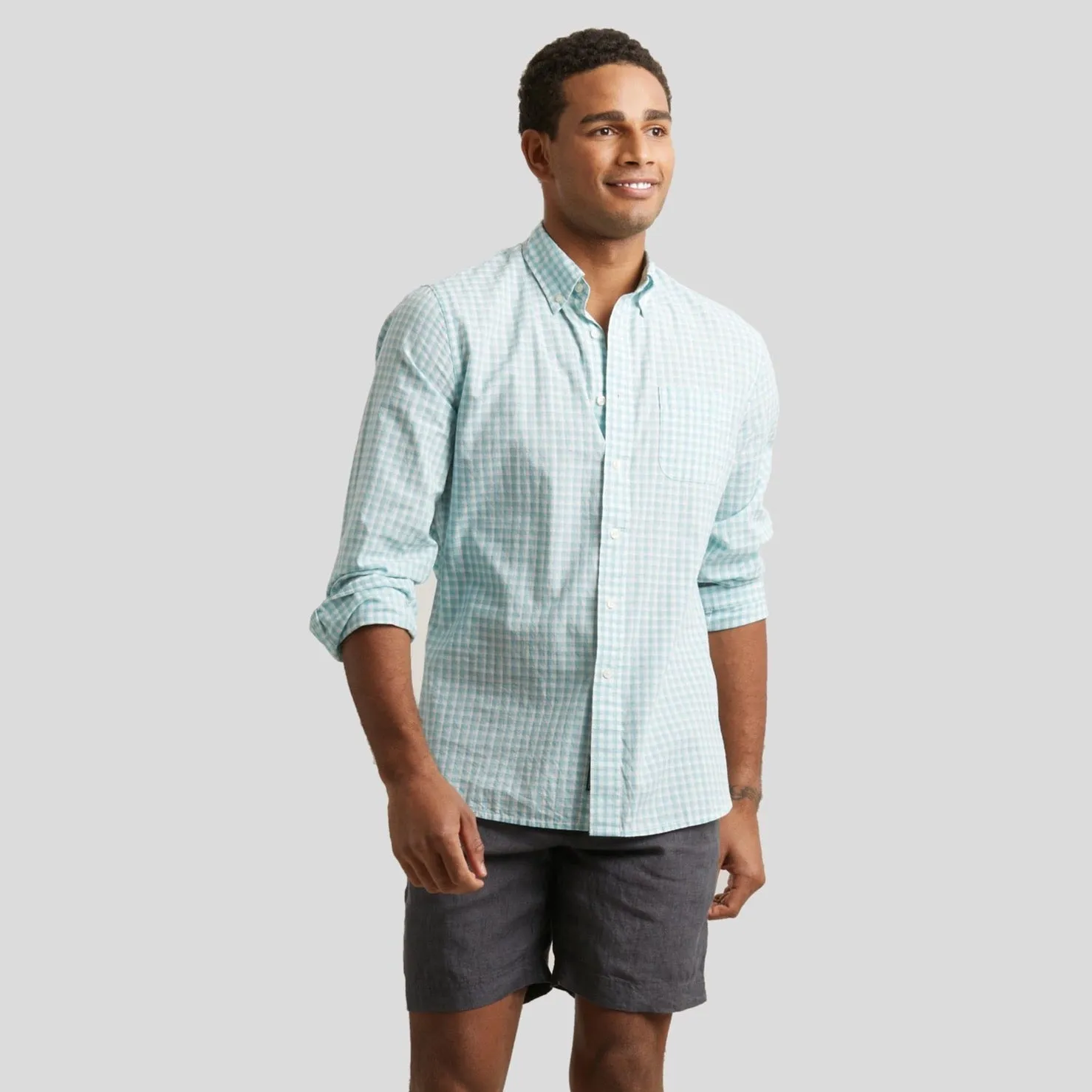 Grange Shadow Gingham Shirt- Seafoam (Final Sale)