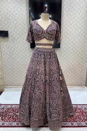 Green Mirror, Zari, Multicolor Thread, Beads and Sequins work Crop Top Lehenga with Belt