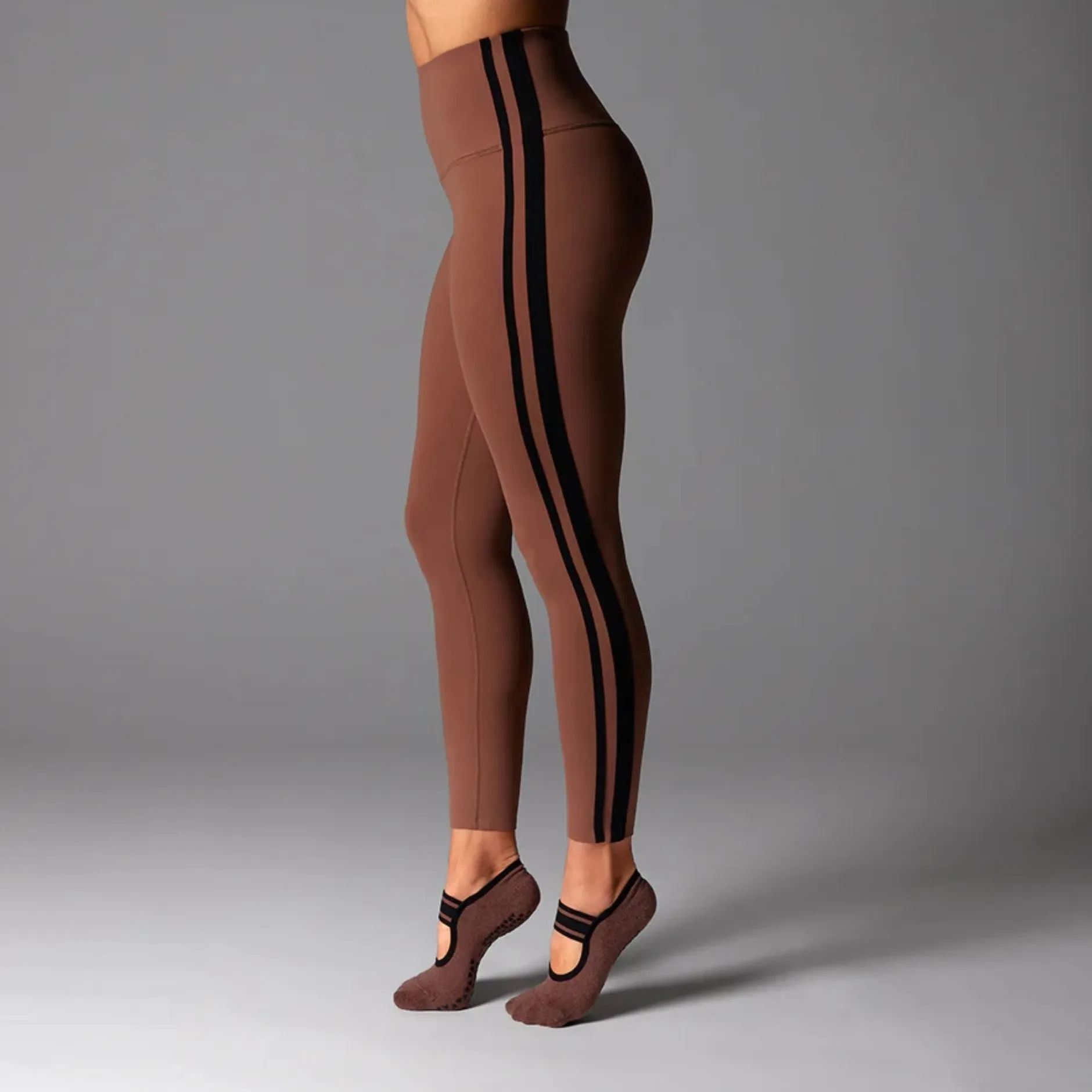 High Waisted Leggings - Clove Stripe - 7/8 length