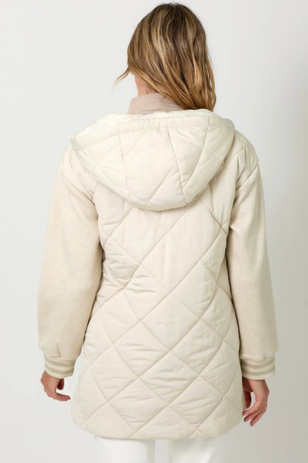 Ivory Mixed Sleeve Puffer Jacket