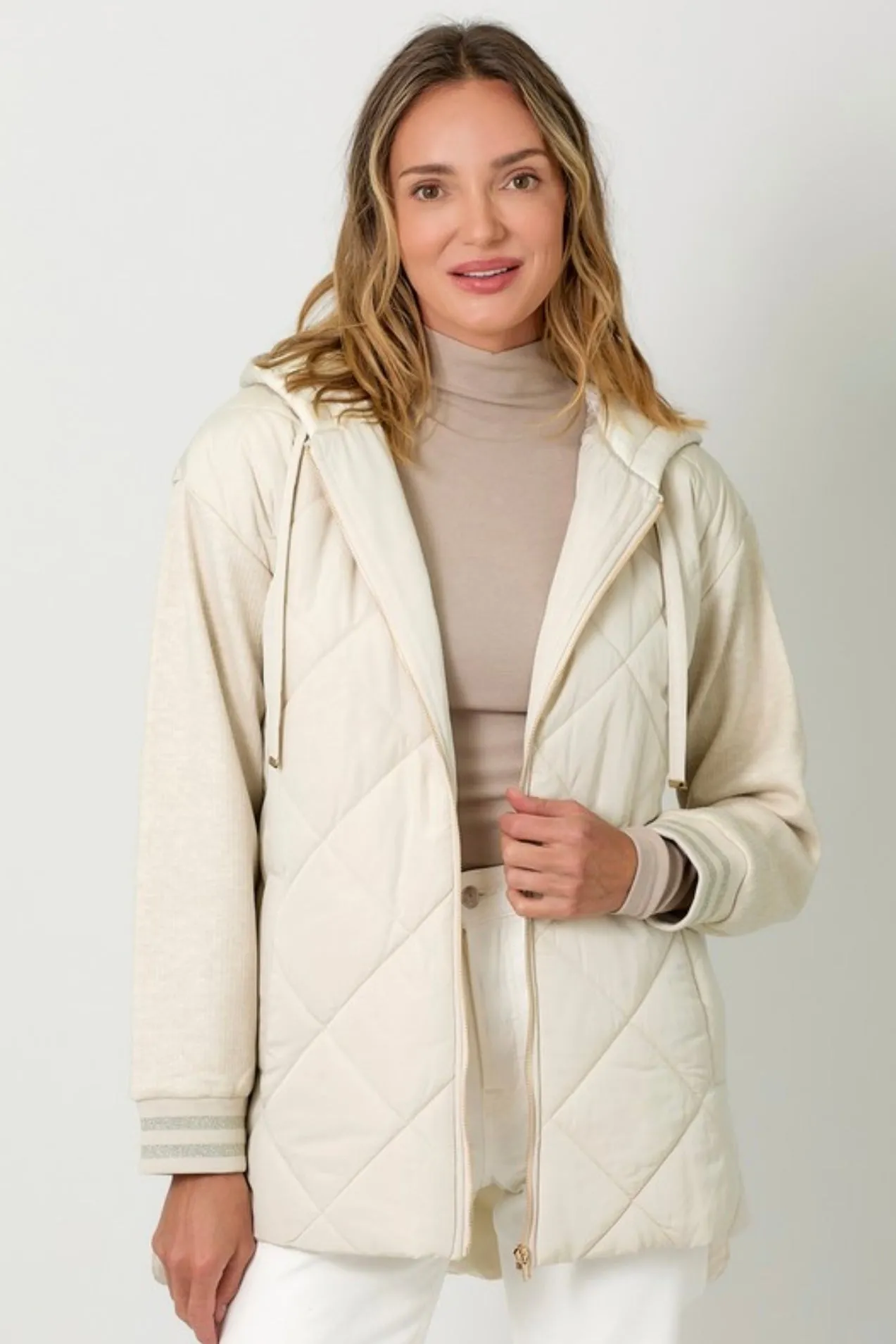 Ivory Mixed Sleeve Puffer Jacket