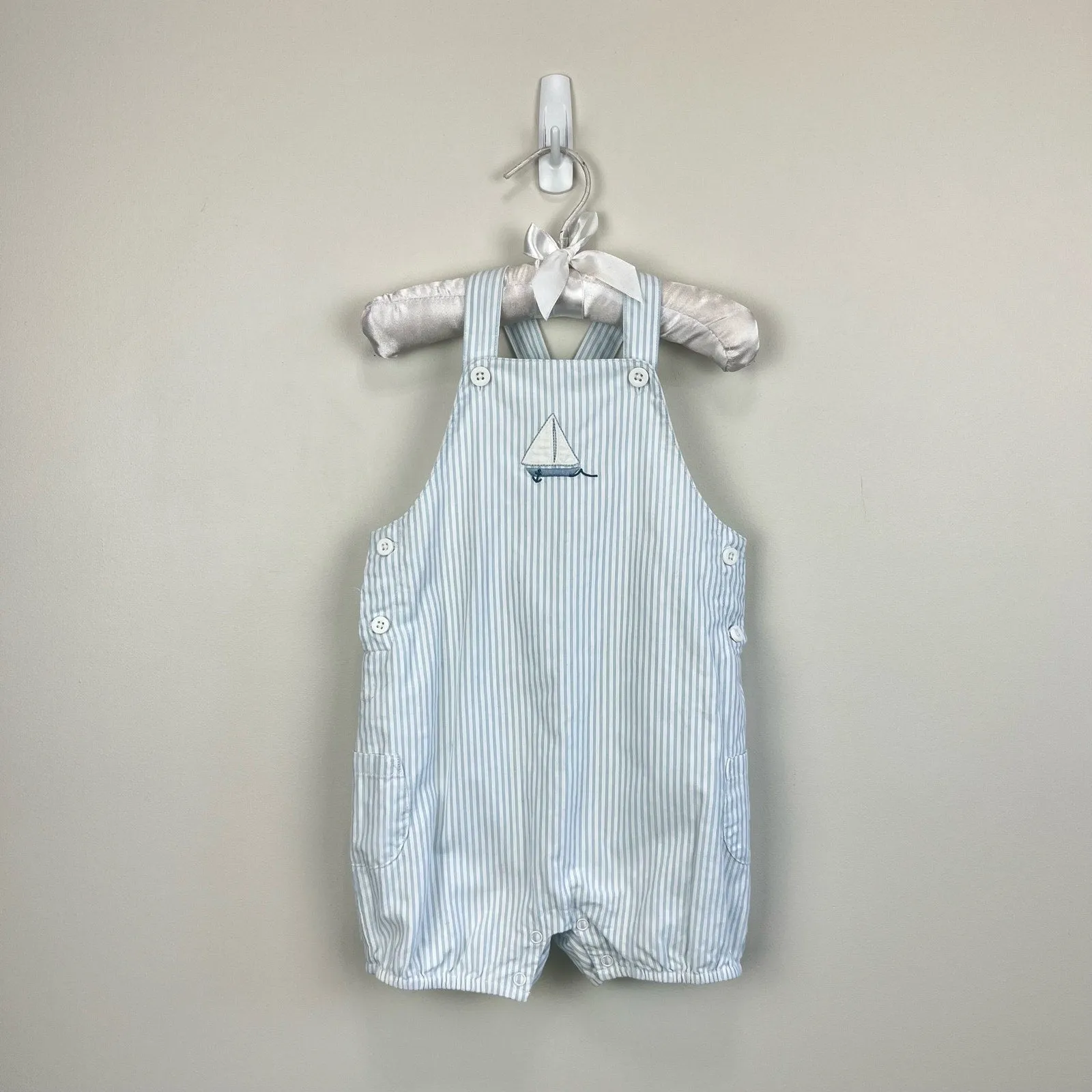 Janie and Jack Dobby Stripe Shortall Romper 12-18 Months