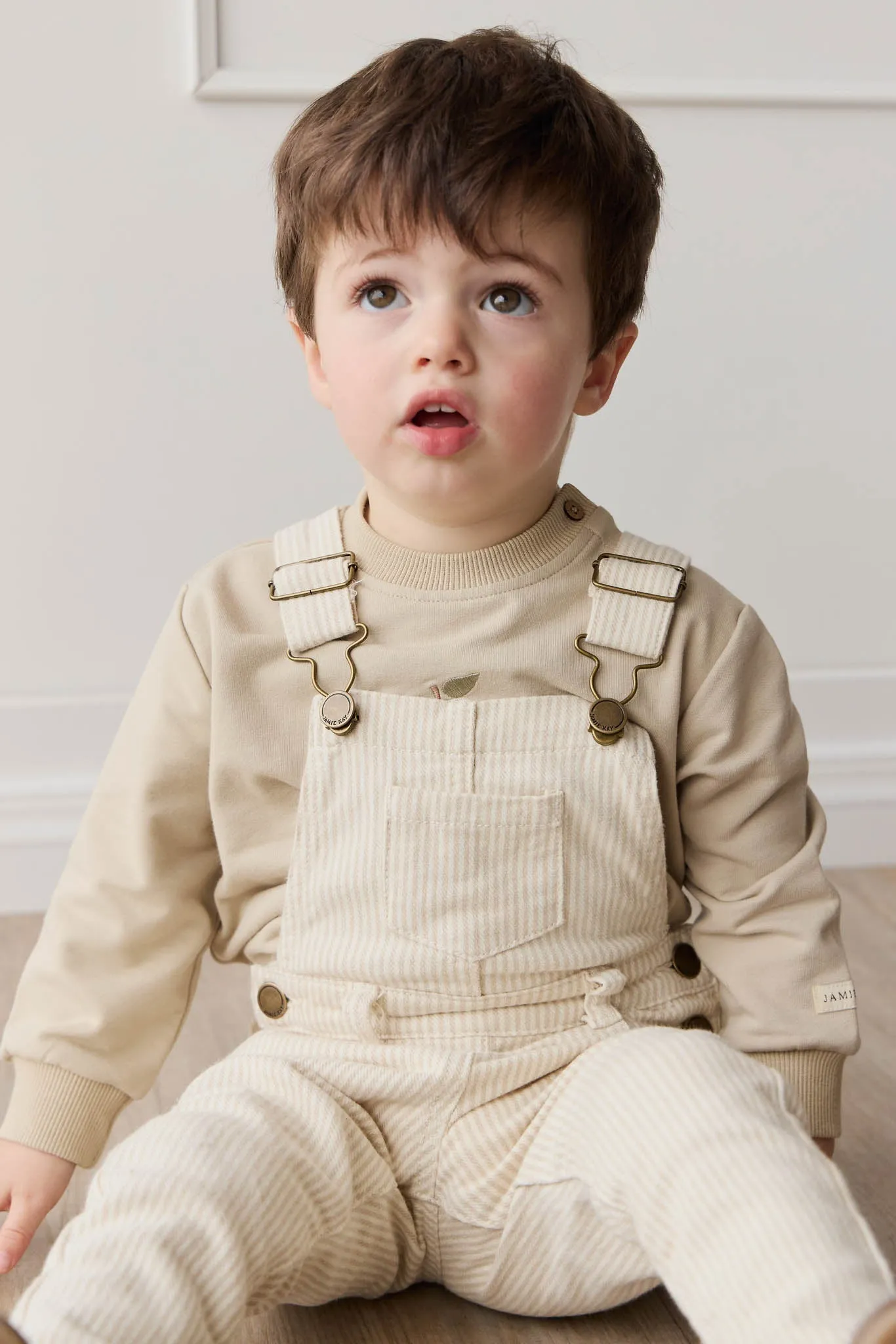 Jordie Overall - Fine Stripe Biscuit/Cloud