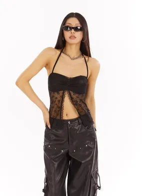 Lace Overlay Camisole Crop Top with Scalloped Hem