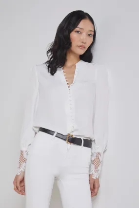 L'Agence Ava Lace Cuff Blouse V Neck Ivory