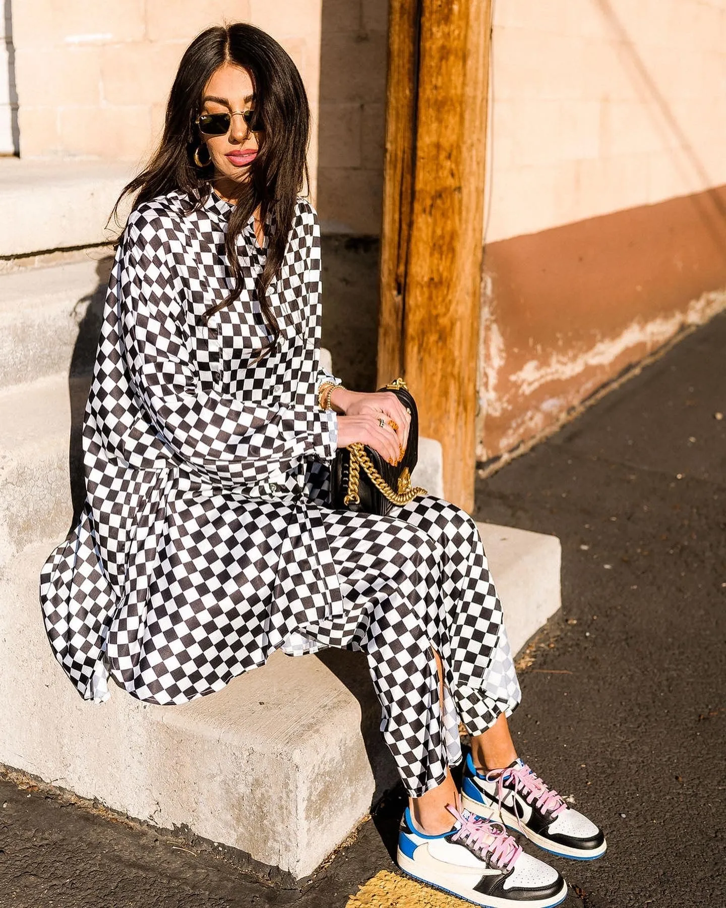 Lala Satin Playsuit in Checkerboard