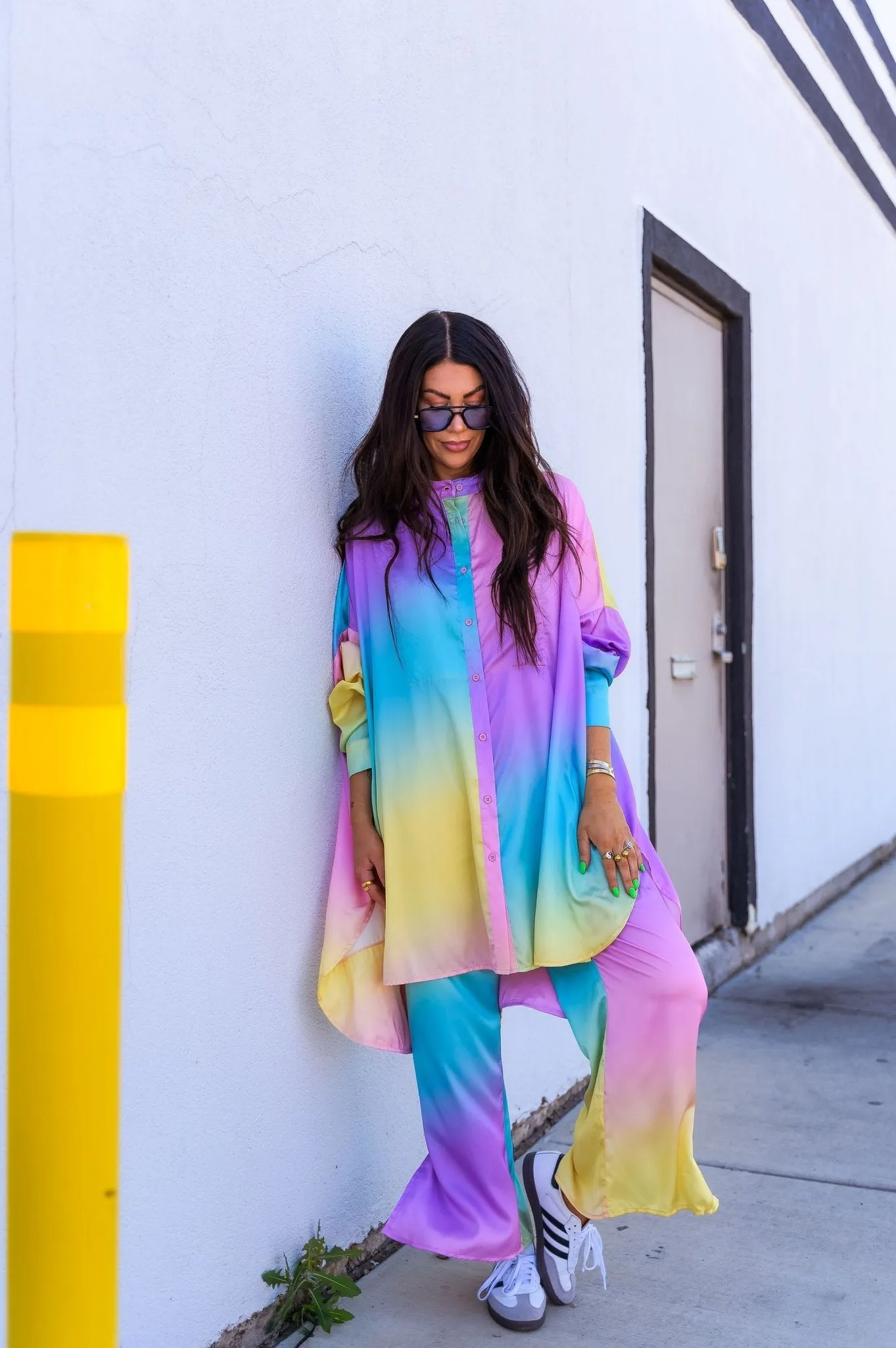 Lala Satin Playsuit in Rainbow Daydream