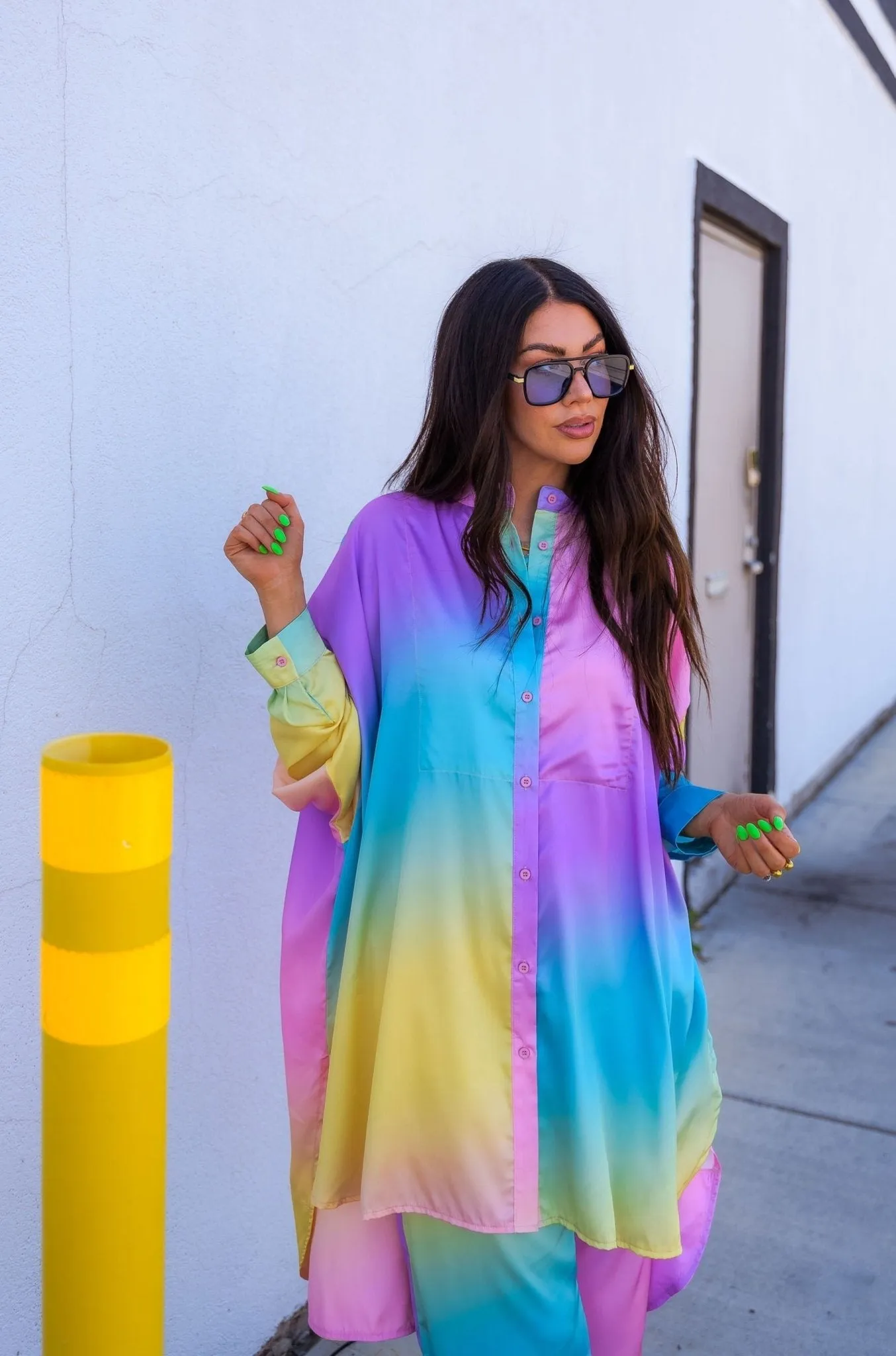 Lala Satin Playsuit in Rainbow Daydream