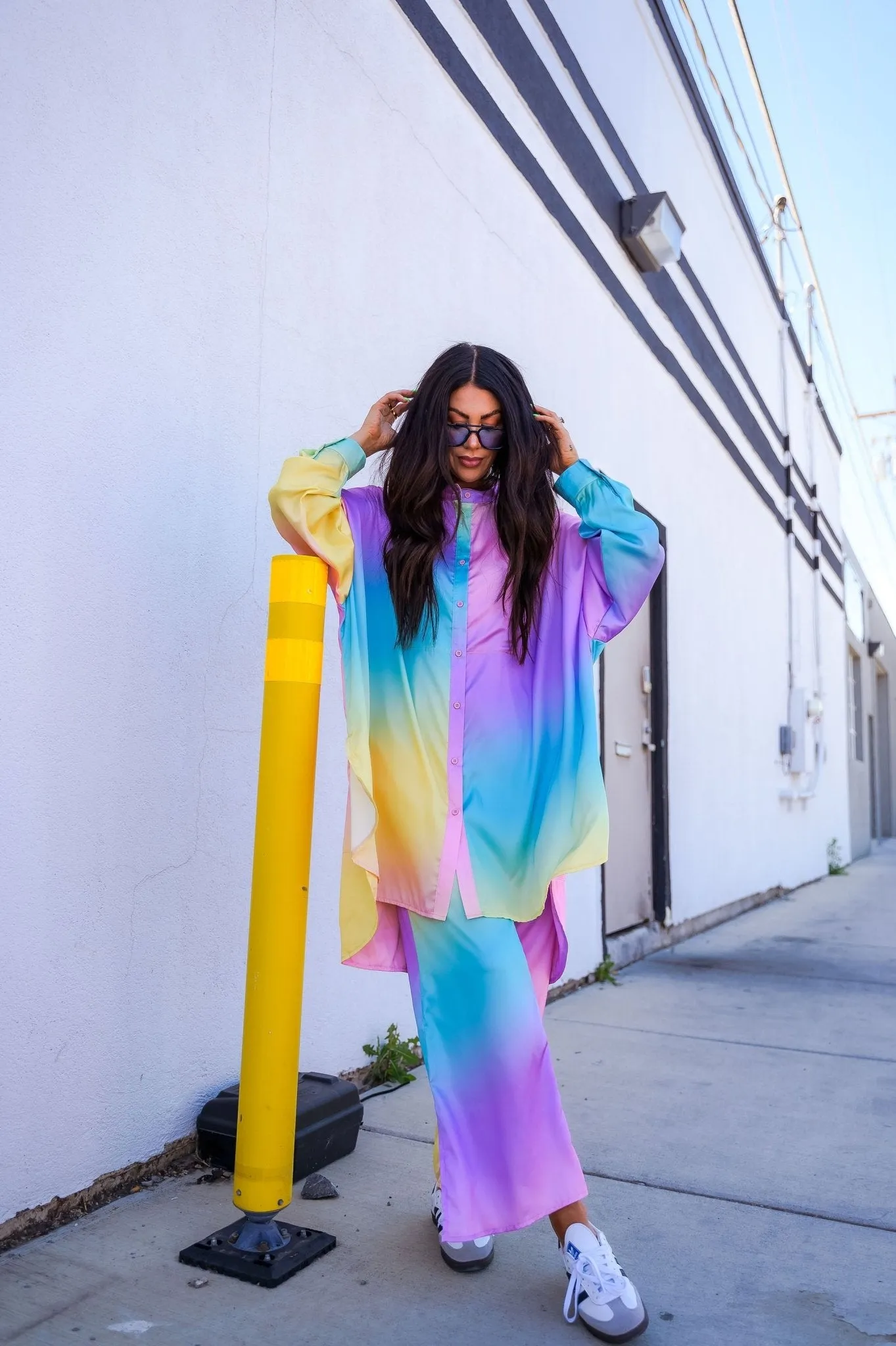 Lala Satin Playsuit in Rainbow Daydream