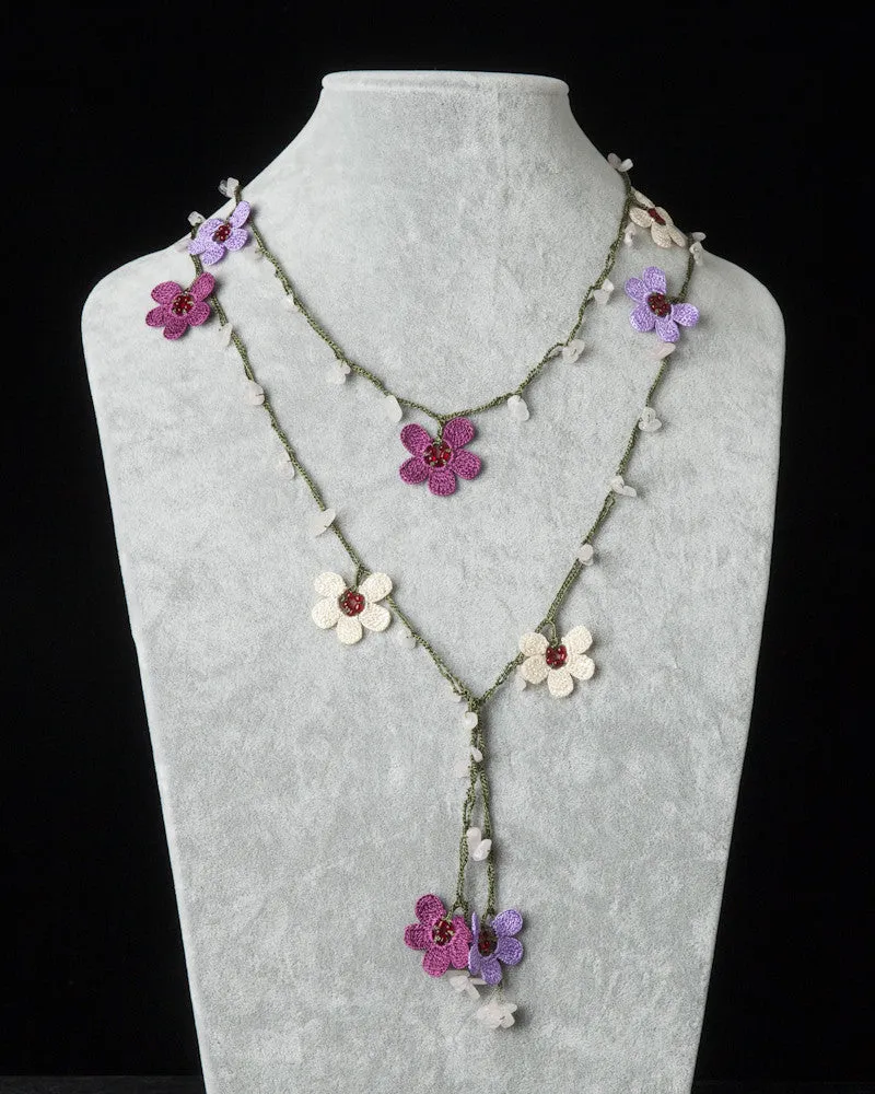 Lariat with Clover Motif - Lilac, Beige & Plum