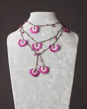 Lariat with Cornflower Motif - Pink and Magenta