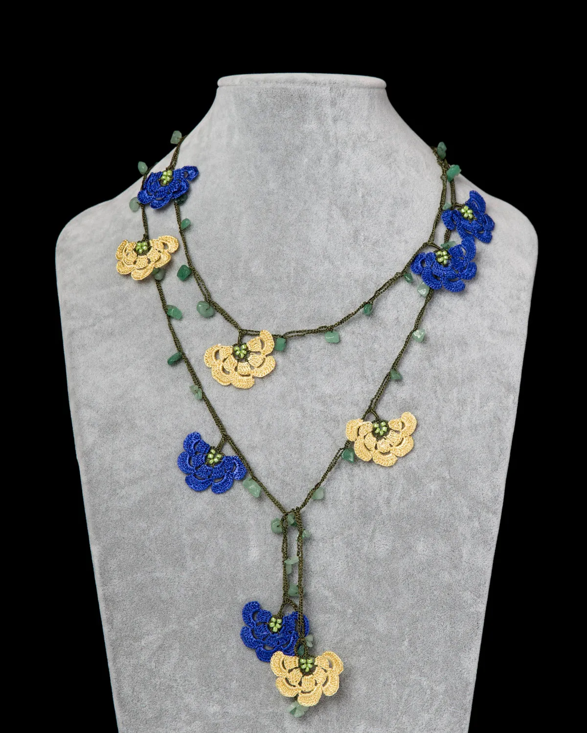 Lariat with Fan Motif -  Yellow & Midnight Blue