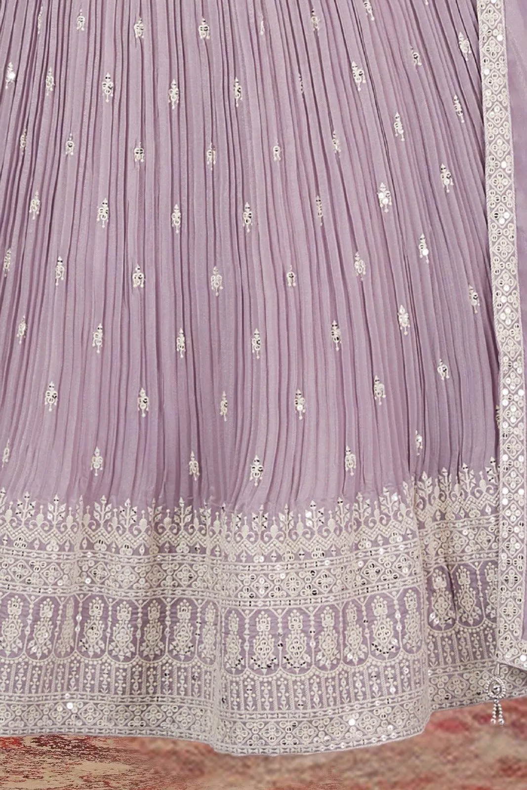 Lavender Thread and Sequins work Crop Top Lehenga