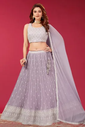 Lavender Thread and Sequins work Crop Top Lehenga