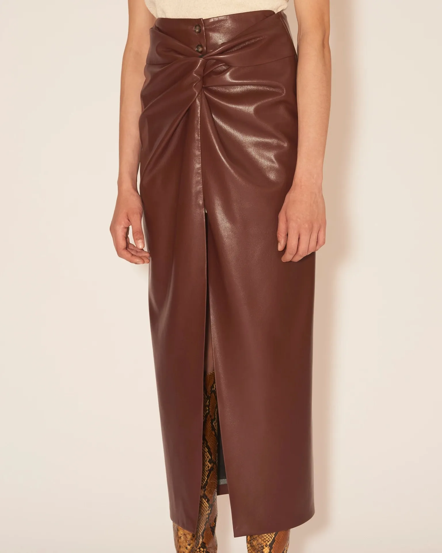 Leane Knotted OKOBOR™ Alt-leather Front Sarong Style Skirt