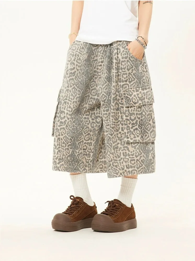 Leopard Print Cargo Bermuda Capri Shorts