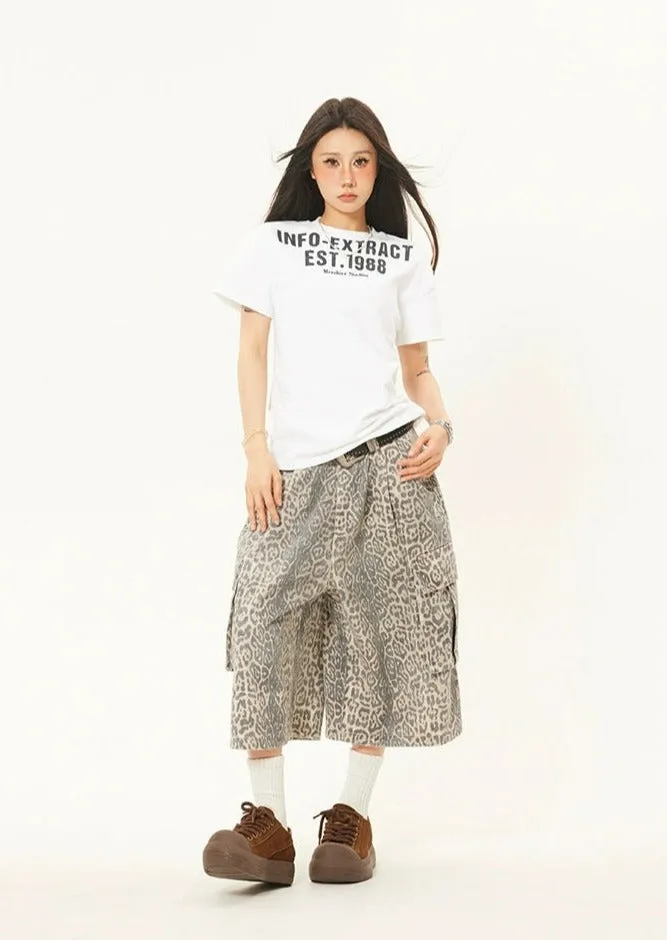 Leopard Print Cargo Bermuda Capri Shorts