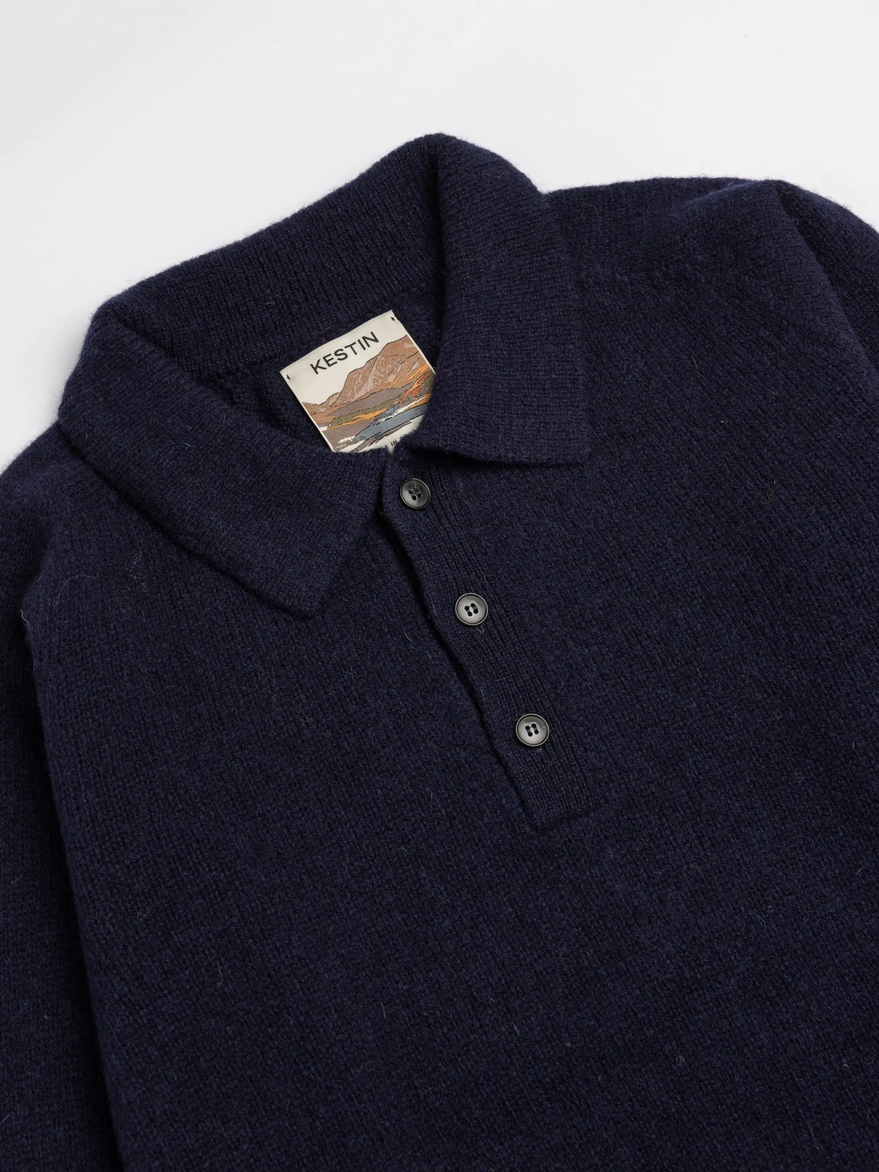 Lewis Brushed Shetland Polo in Navy Lambswool