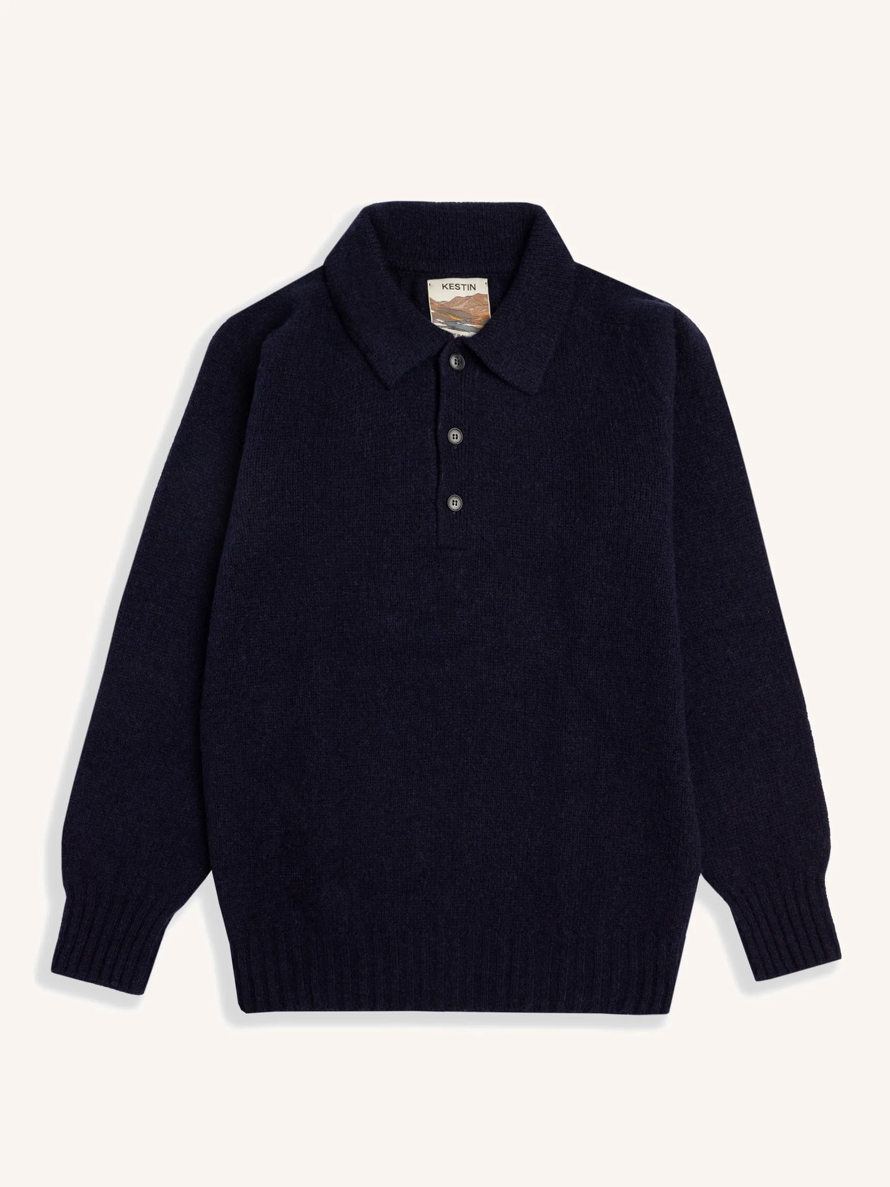 Lewis Brushed Shetland Polo in Navy Lambswool