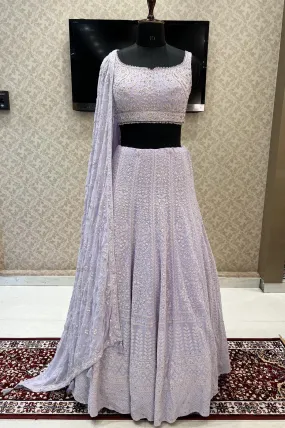 Light Lavender Lucknowi Thread, Pearl, Stone and Sequins work Crop Top Lehenga