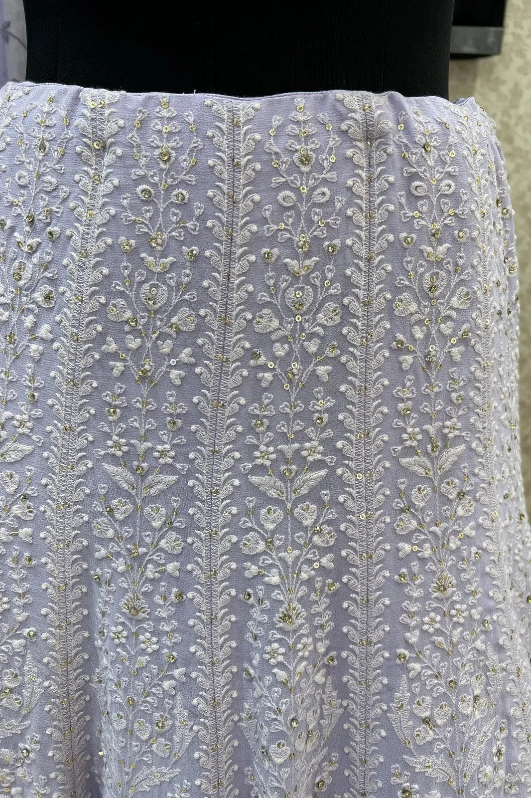 Light Lavender Lucknowi Thread, Pearl, Stone and Sequins work Crop Top Lehenga