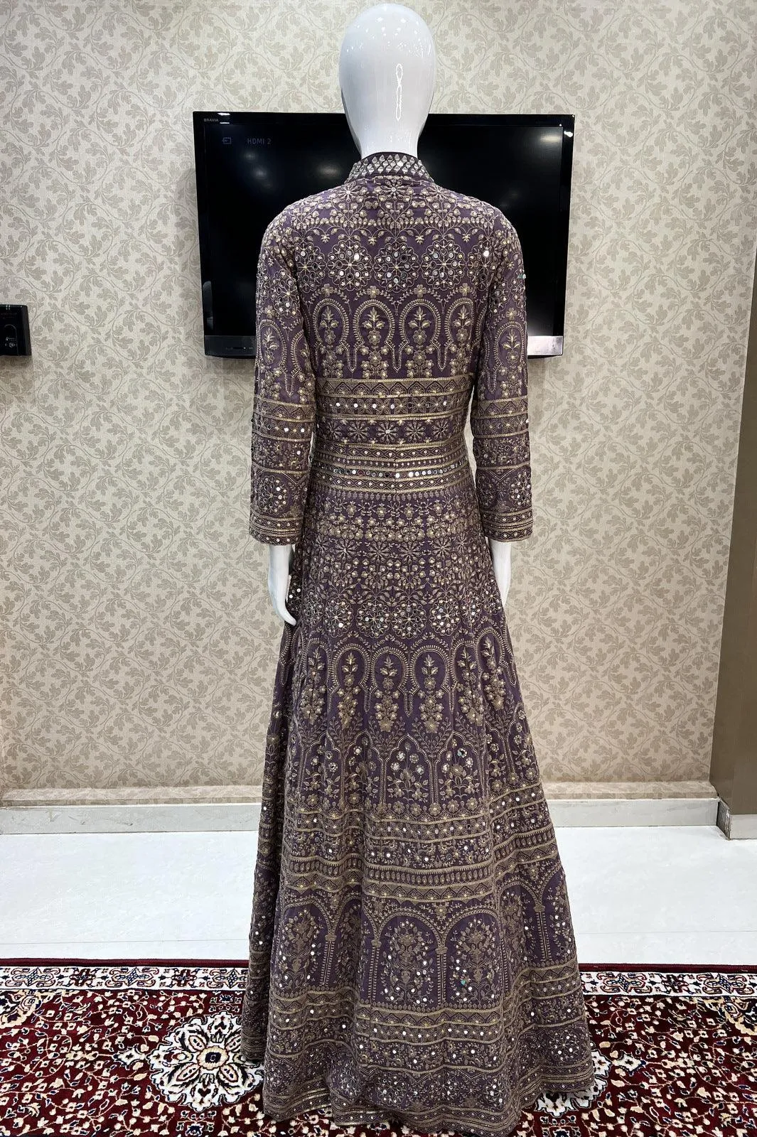 Lilac Thread, Mirror and Sequins work Long Top Lehenga