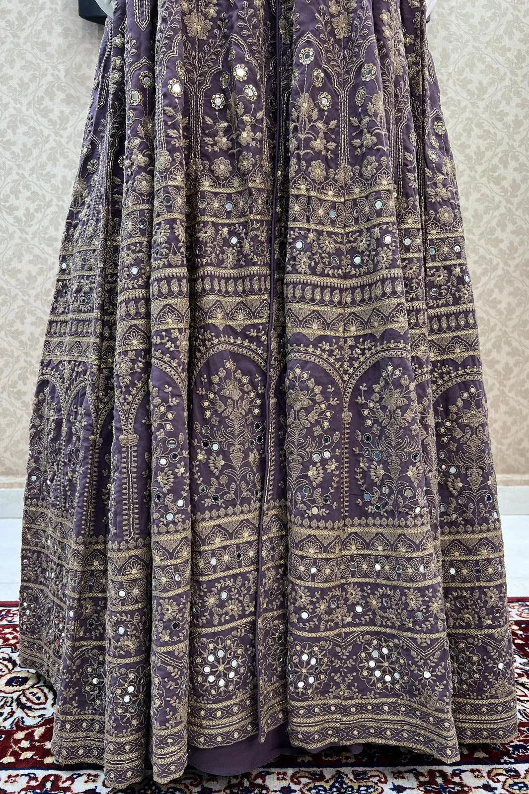 Lilac Thread, Mirror and Sequins work Long Top Lehenga