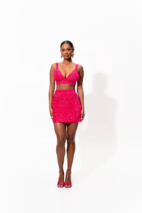 LIZA Sequin Mini Skirt Set in FUCHSIA