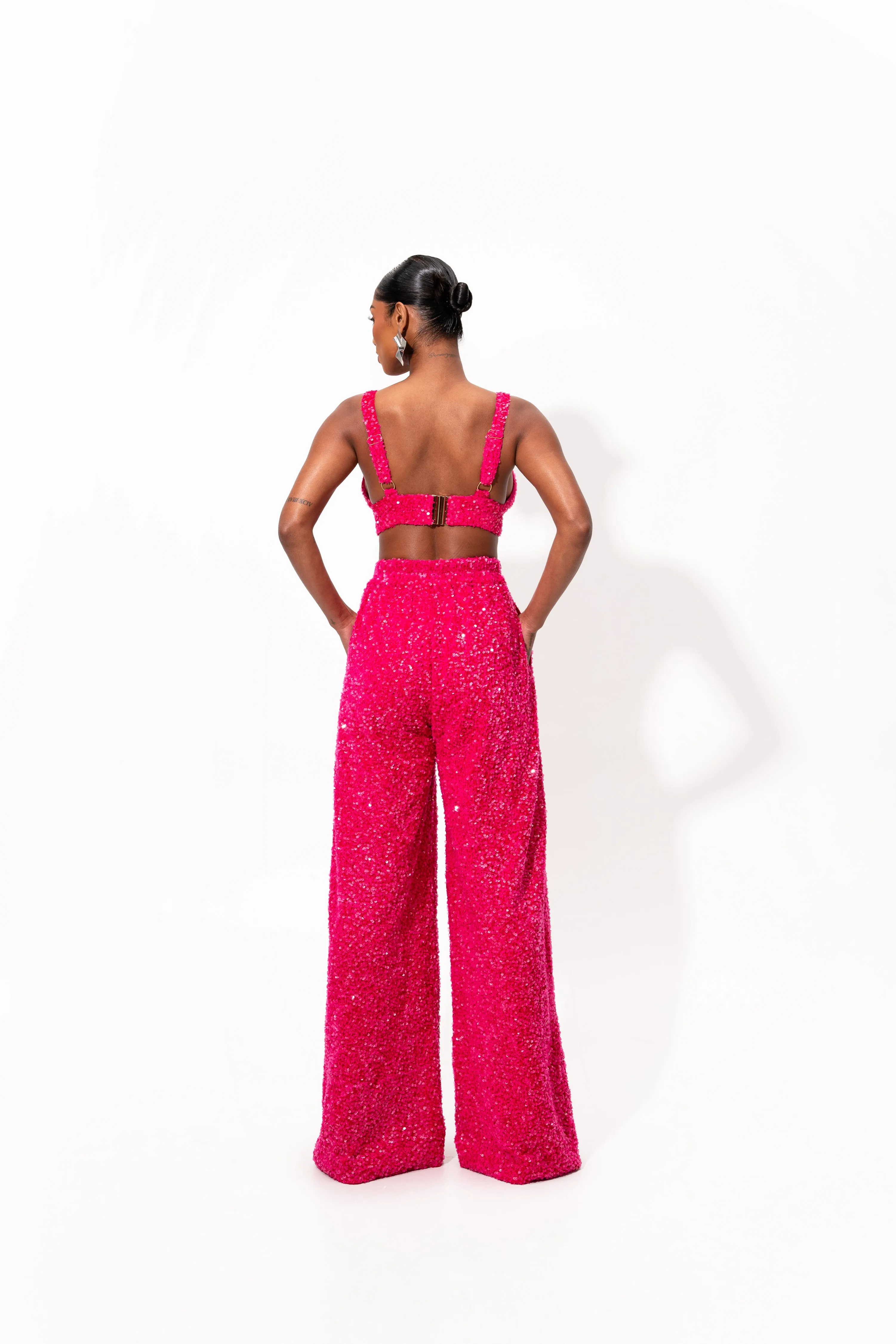 LIZA Sequin Pant Set in FUCHSIA