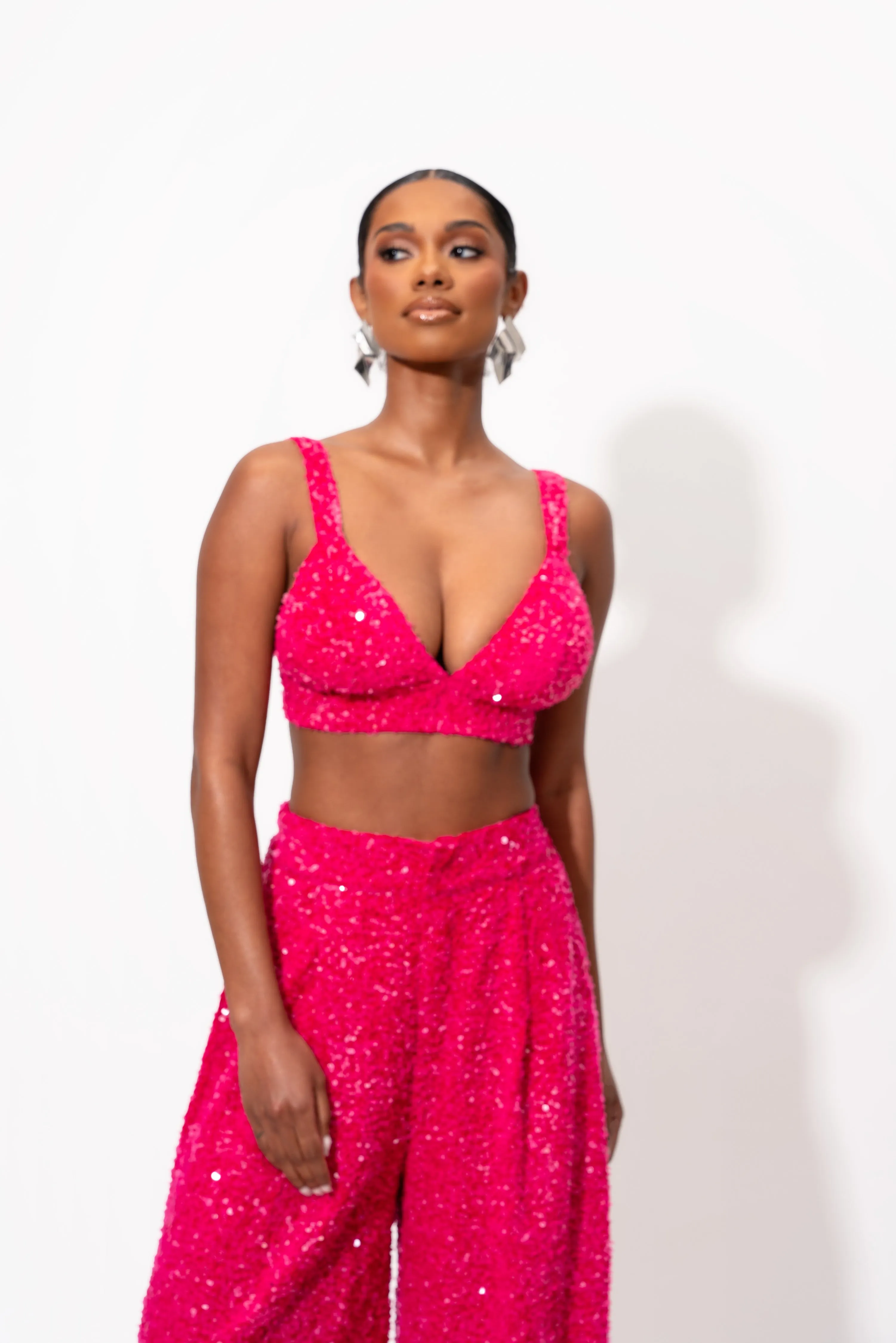 LIZA Sequin Pant Set in FUCHSIA