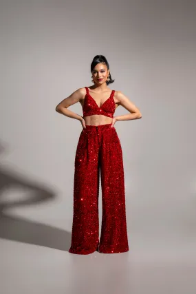 LIZA Sequin Pant Set in RUBY