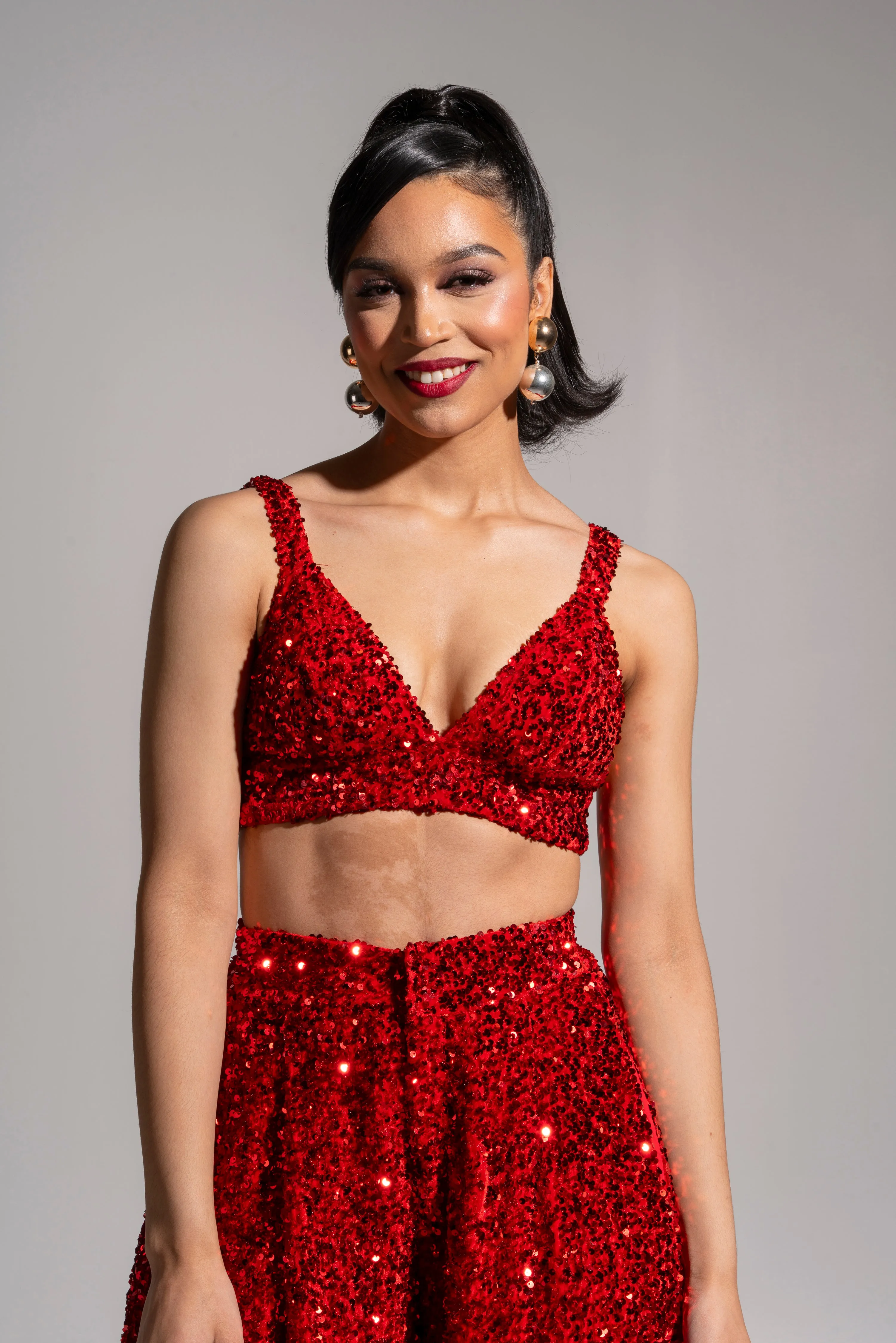 LIZA Sequin Pant Set in RUBY