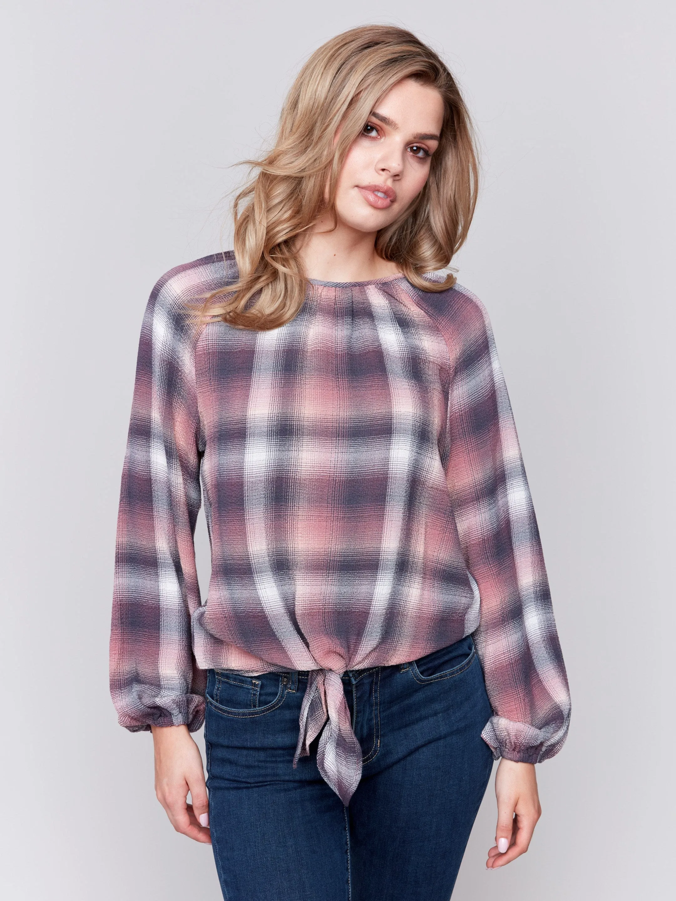 Long-Sleeve Tie-Front Blouse - Quartz