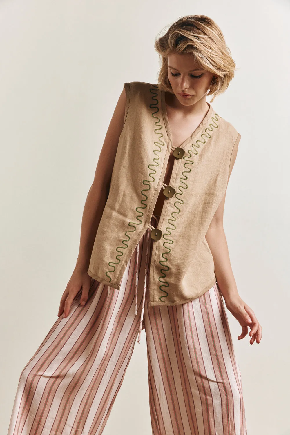 Lorena Linen Vest Taupe