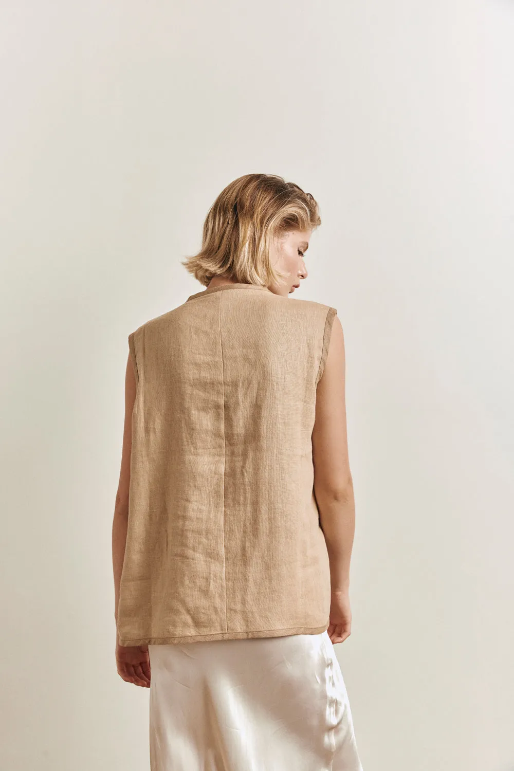 Lorena Linen Vest Taupe