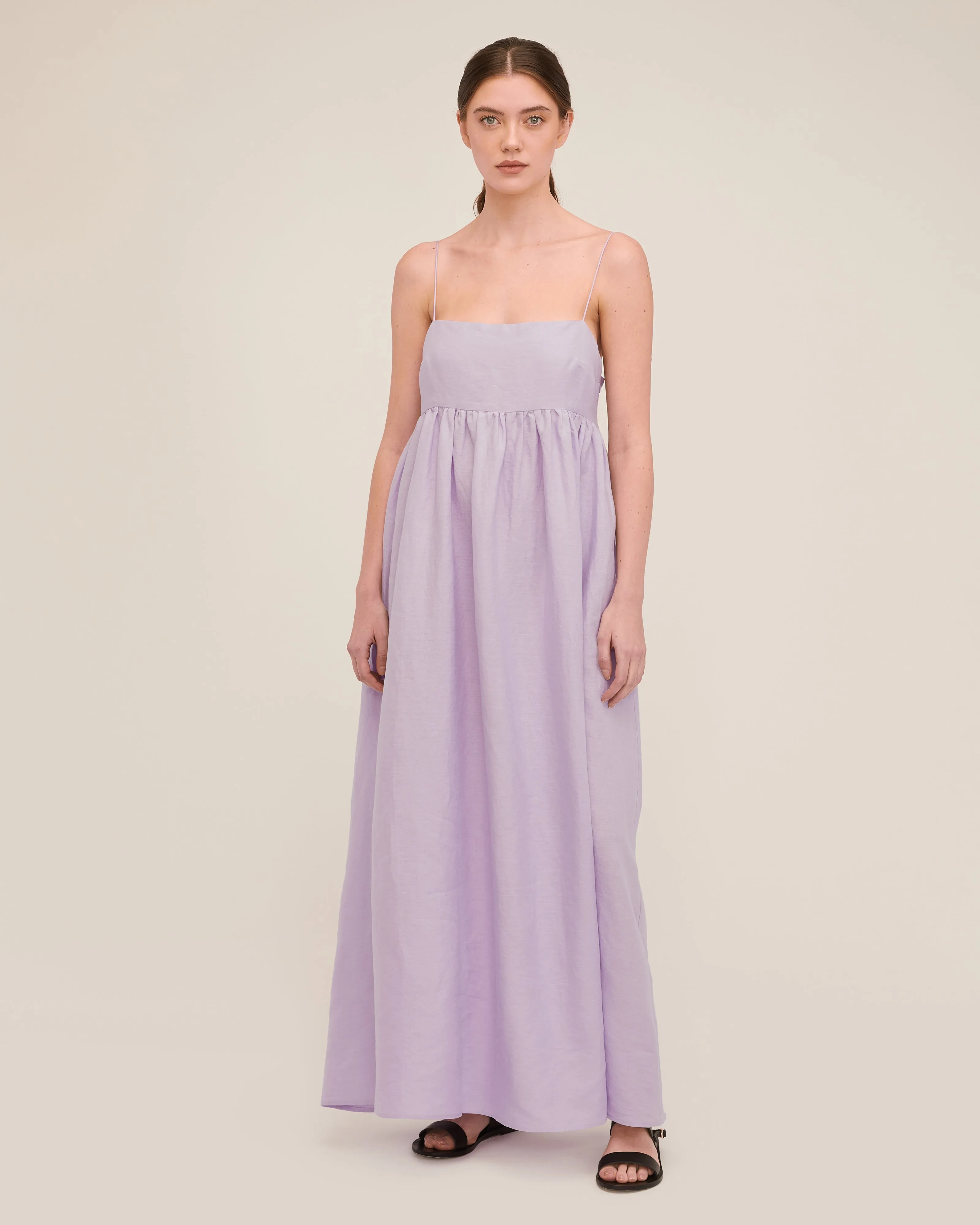 Luna Linen Empire Maxi Dress in Lilac