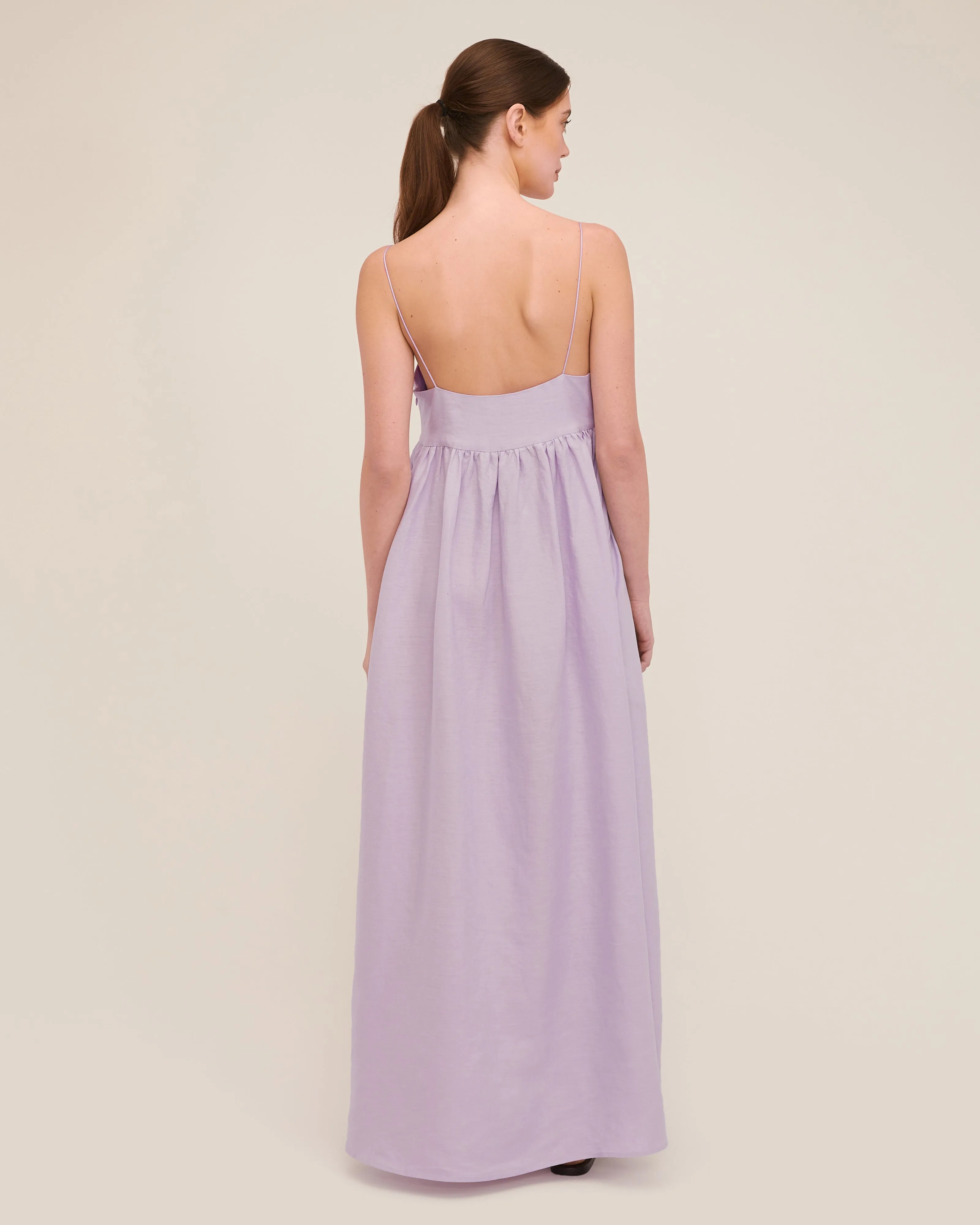 Luna Linen Empire Maxi Dress in Lilac