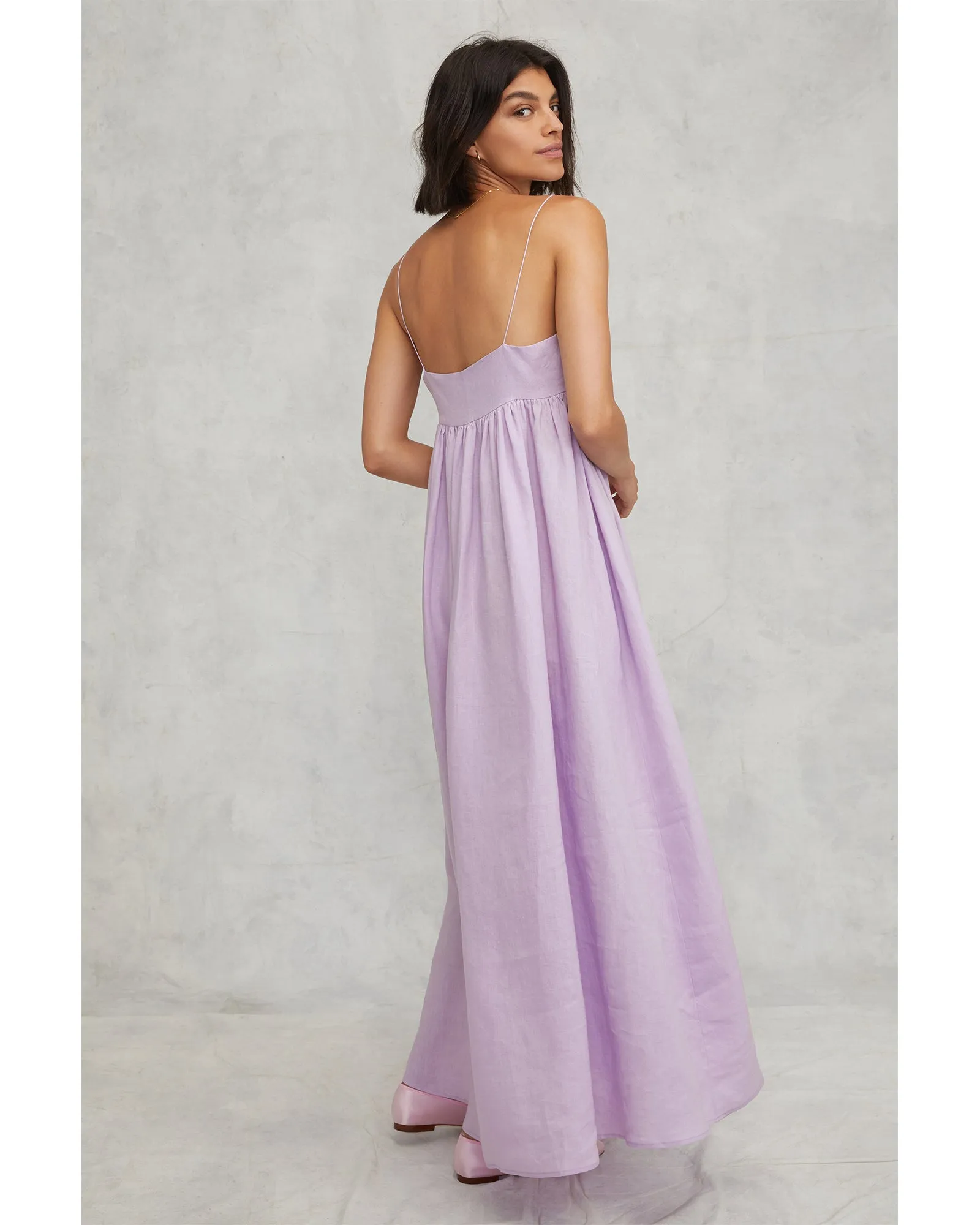 Luna Linen Empire Maxi Dress in Lilac