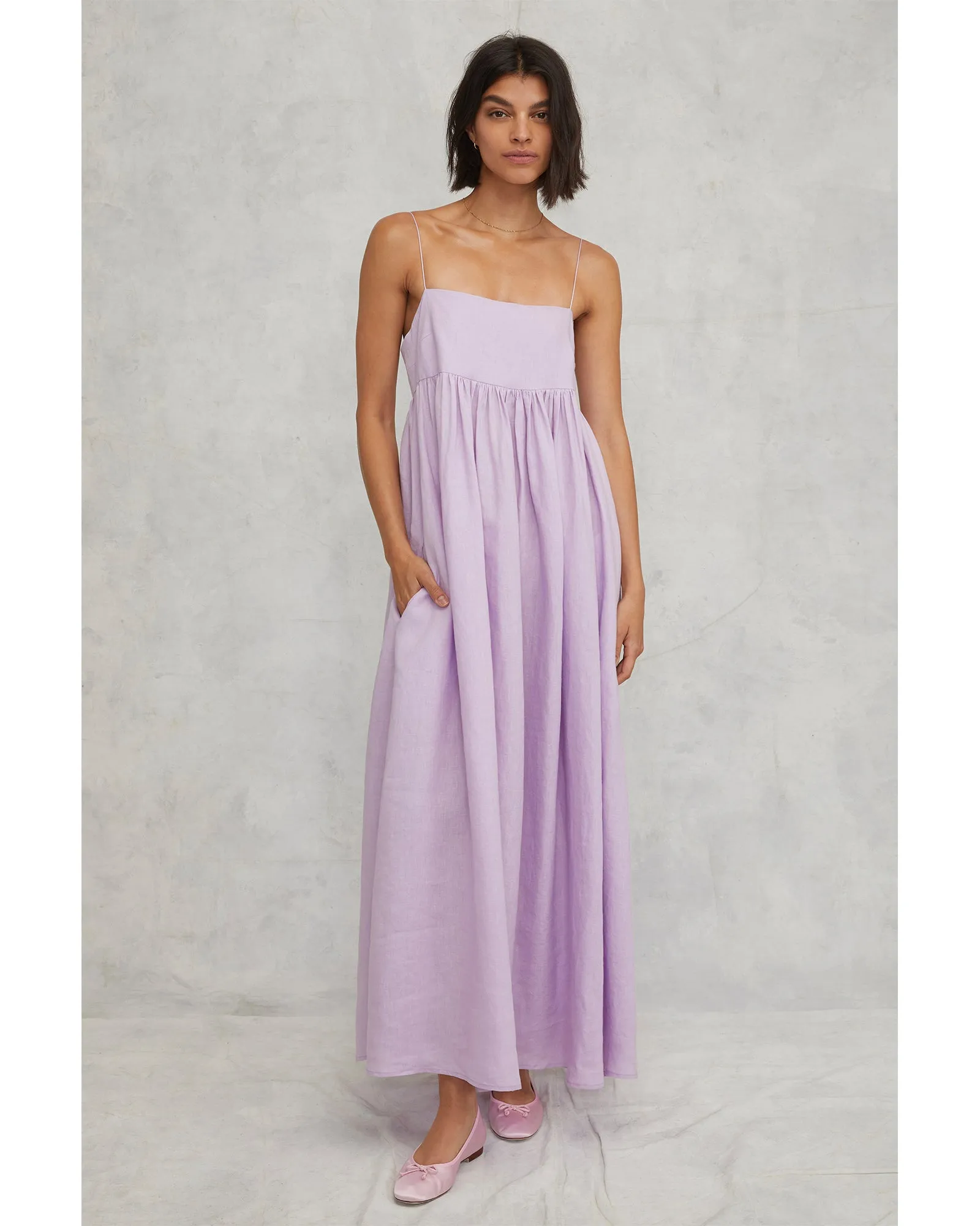 Luna Linen Empire Maxi Dress in Lilac